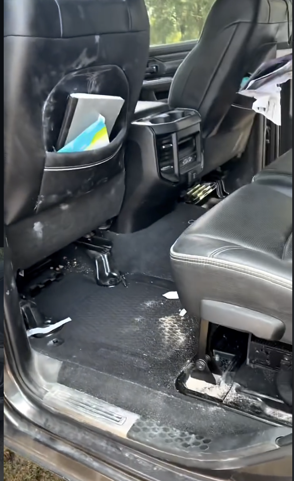 Vehicle interior with dirt and debris before detailing
